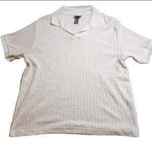 H&M Men’s Textured Knit Polo Shirt - Cream/Off-White - Size XXL - Regular Fit